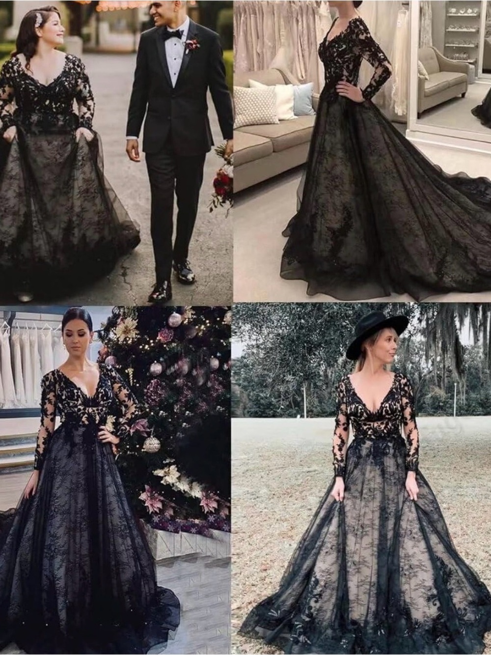 Black Lace Bridal Ball Gown with Long Train - Picture 4 of 5